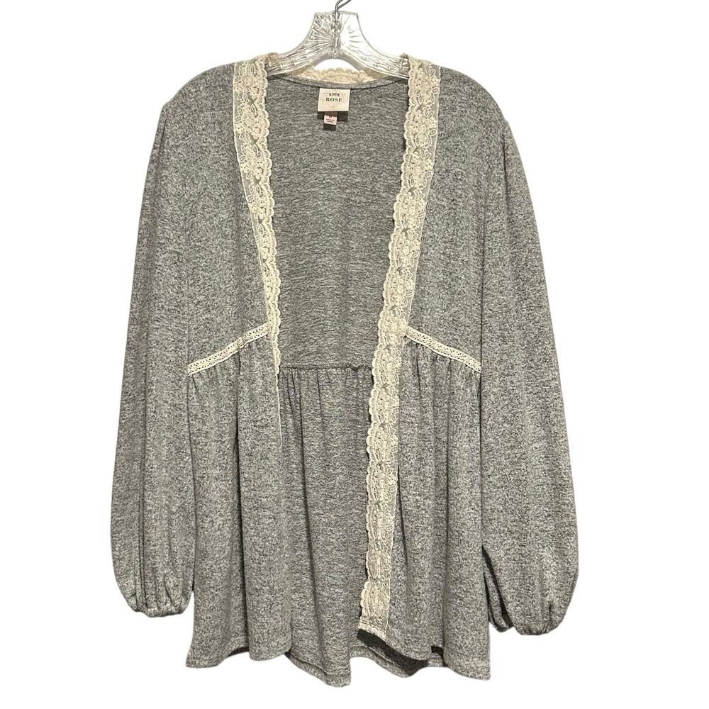 KNOX ROSE M Cardigan Soft Open Front Lace Trim Cottage Boho Country Romantic